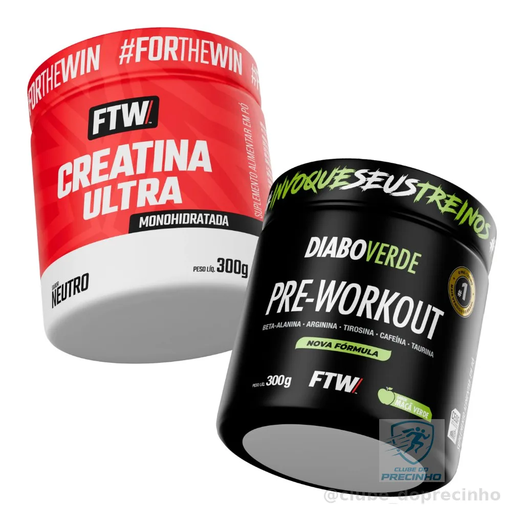 Kit Creatina Ultra Pote 300g + Pré-Treino Diabo Verde Pote 300g - FTW