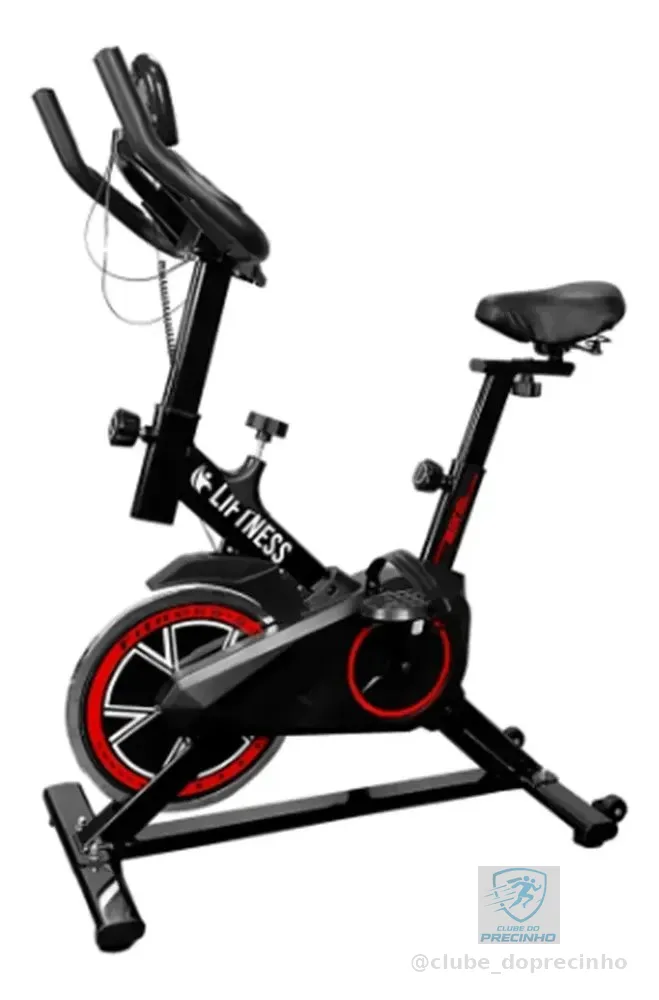 Liftness Bicicleta Ergométrica Fitness SP50PTVM Para Cardio E Musculação Academia Com Base Cor Preto E Vermelho