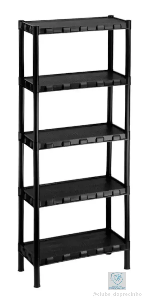 Estante  Plástica Modular Preta Com 5 Prateleiras