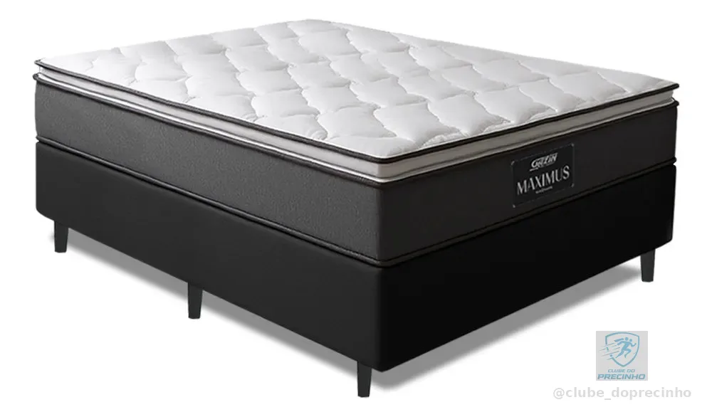 Cama Box Casal Colchão Gazin Molas Ensacadas Pillow Maximus Cinza e Preto 138x188x62cm