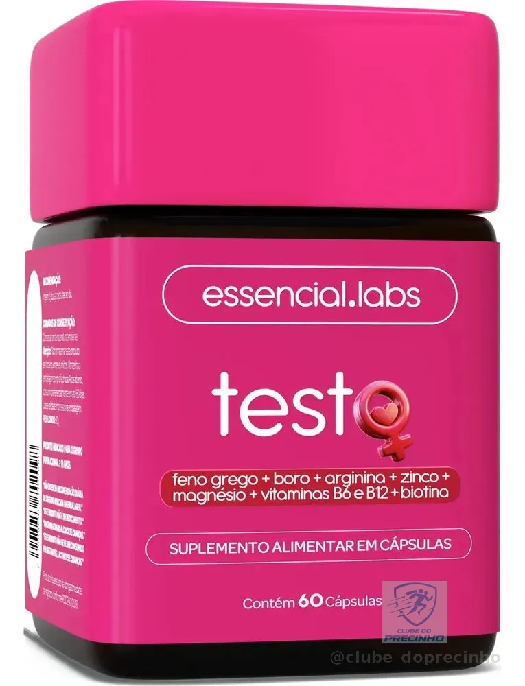 TESTO ESSENCIAL para MULHERES - Fórmula Exclusiva com Feno Grego + Boro + Arginina + ZMA + Biotina + Vitaminas B6 e B12 - 60 Cápsulas