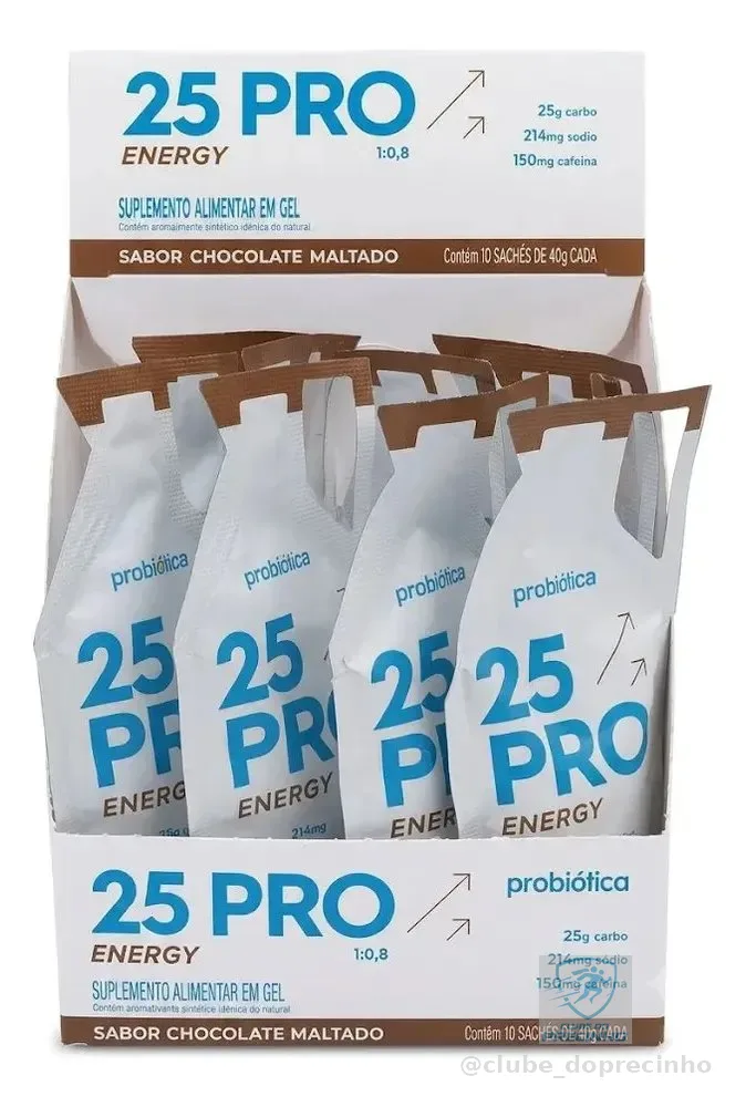 Gel 25 Pro Energy 25g Carbo 10 Sachês 40g Probiótica Chocola Chocolate Maltado