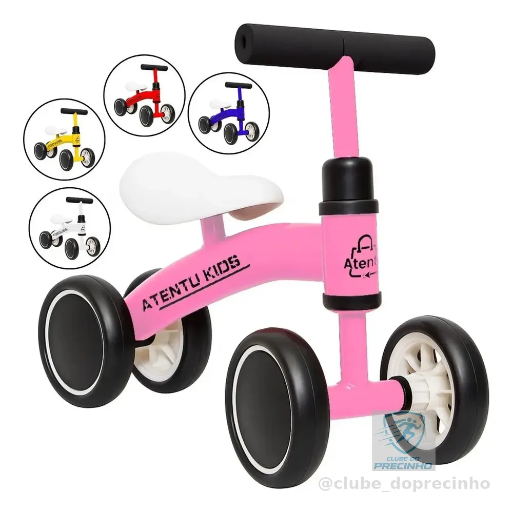 Bicicleta Infantil De Equilíbrio Sem Pedal Andador 4 Rodas Cor Rosa
