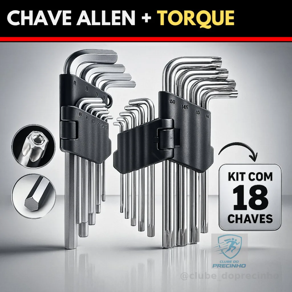 Jogo de Chave Torx + Jogo Allen Curta Kit com 18 Peças Torque e Allen T10 até T50