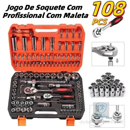 Jogo Caixa De Ferramentas Chave Soquete 22/94/108 Peças Multi Funções