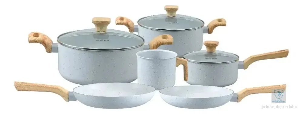Conjunto de 6 Panelas Cerâmica Pratic Cook Indução Kit Antiaderente Soft Touch Mimo Style Cinza
