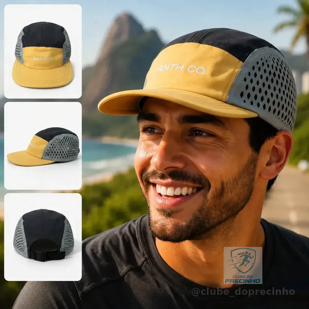 Boné Anth Co. Five Panel Impermeável Uv50 Leve Cinza/beje Un Lisa