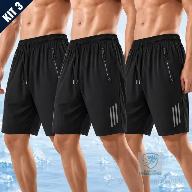 Kit 3 Bermuda Masculina Short Tactel Secagem Rápida Academia