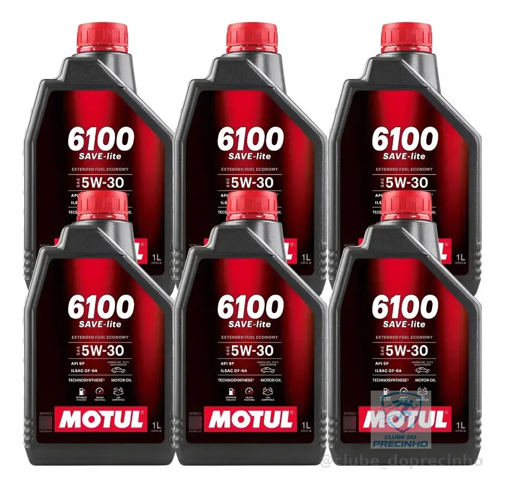 Kit 6 Litros Óleo Motor Carro Motul 6100 Save-lite 5w-30