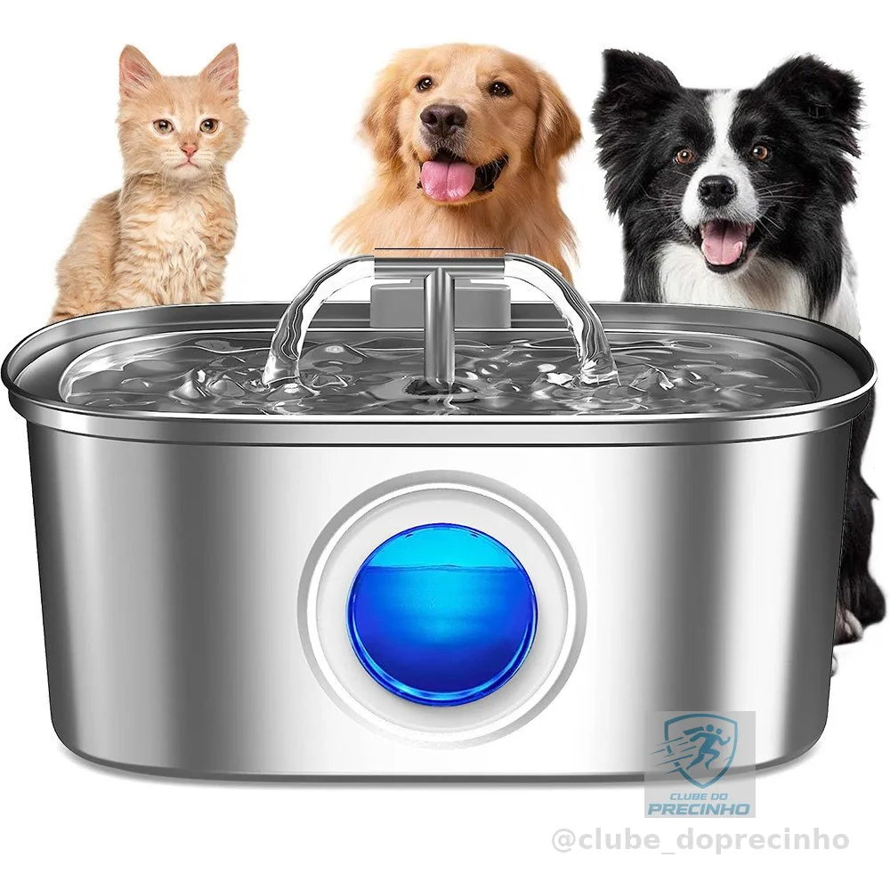Newpet Bebedouro Gato Fonte Água Inox com Filtro Automático Elétrica Bivolt Silencioso Aço inoxidável 3,2L