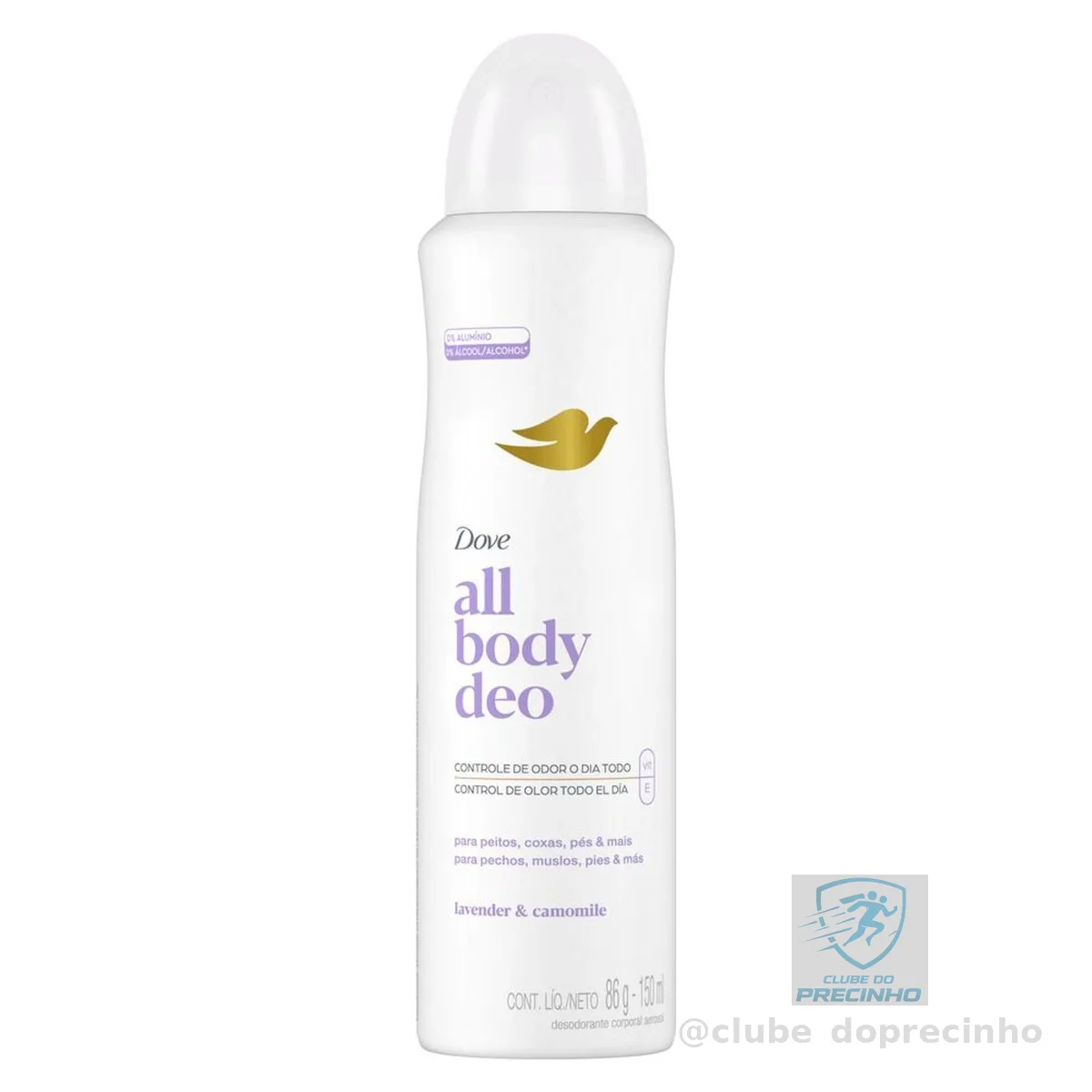 Dove All Body, Desodorante Corporal Aerossol, Para o Corpo Todo, Lavanda e Camomila 150ml