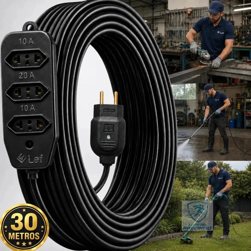 Extensão 30metros Cabo Pp Reforçada Obra Profissional 10/20a Preto