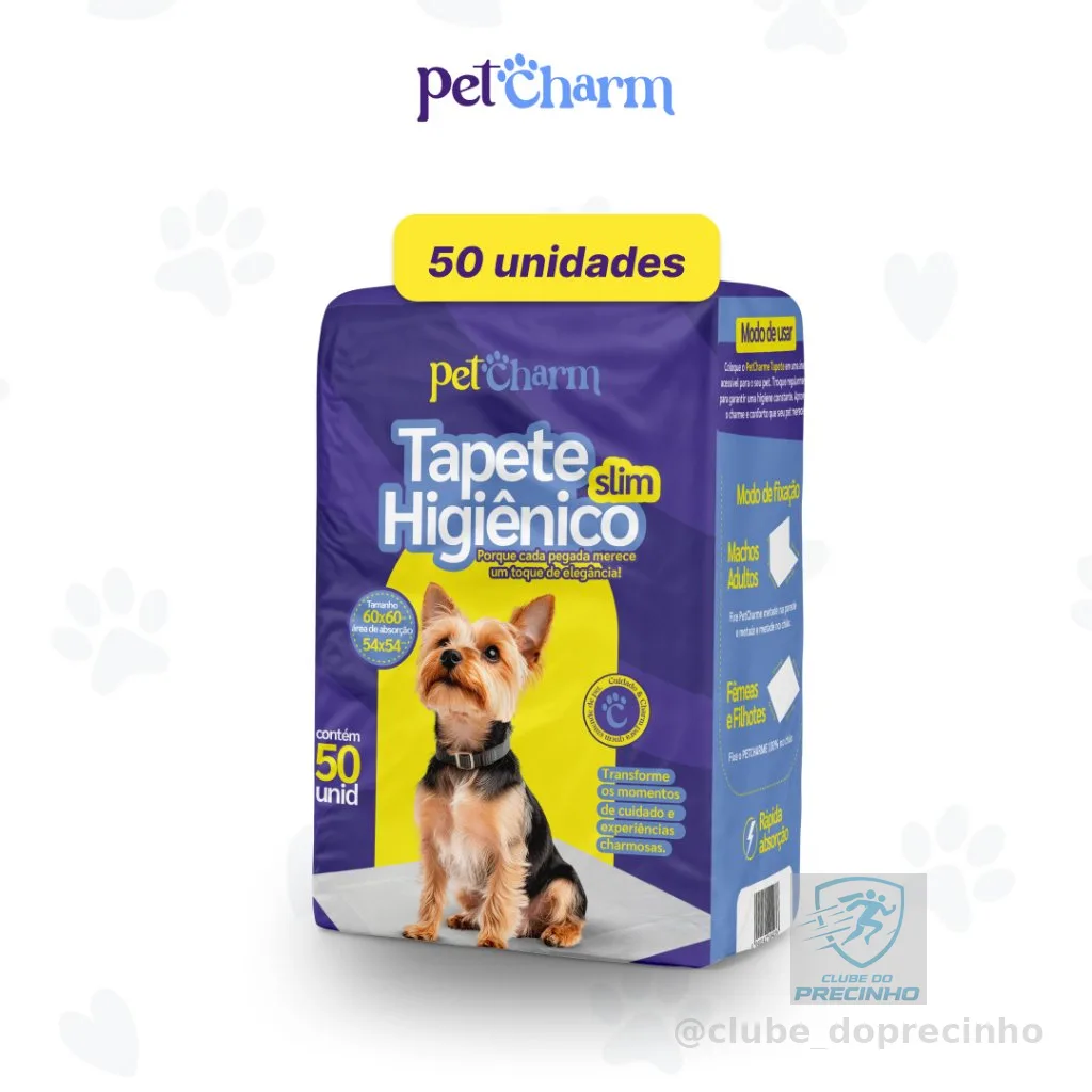 50 unid - Tapete Higiênico PetCharm Slim -Tamanho 50cm x 60cm Para Cachorros