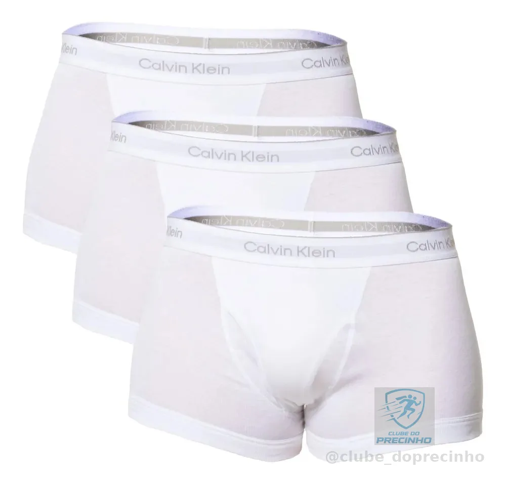 Kit 3 Cuecas Boxer Masculina Trunk Cotton Rib Calvin Klein Branco Liso M