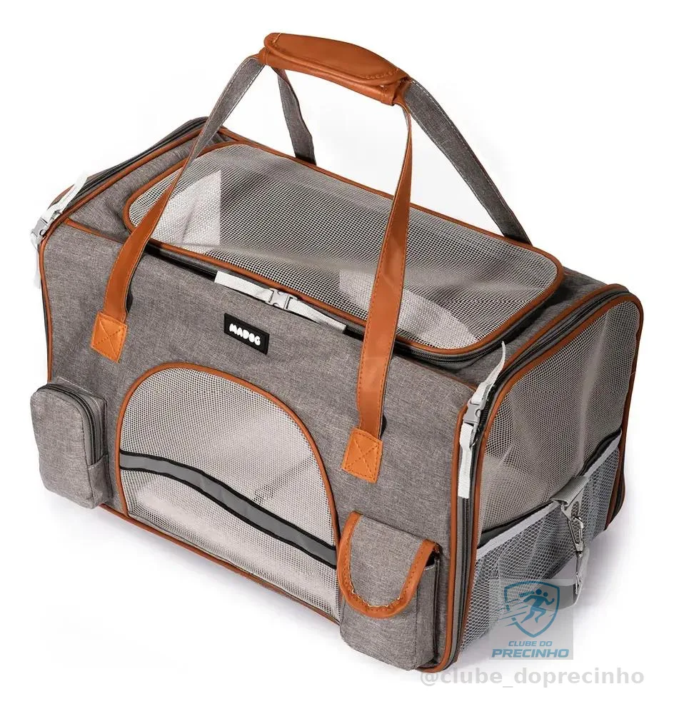Bolsa Transporte Pet Grande Viagem Cabine Avião Madog Lux Cor Cinza-claro
