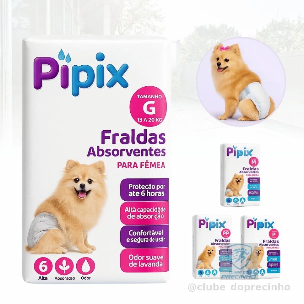 Fralda Higiênica Descartável Para Cães Pet Pipix Fêmea 6 Unidades