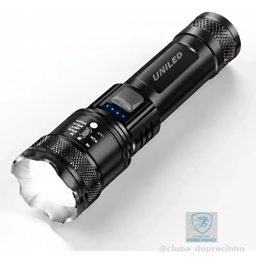Lanterna Militar Tatica LED Mais Forte do Mundo Potente Zoom Telescópico Alto Brilho Resistente Agua Sitio Fazenda UNILED