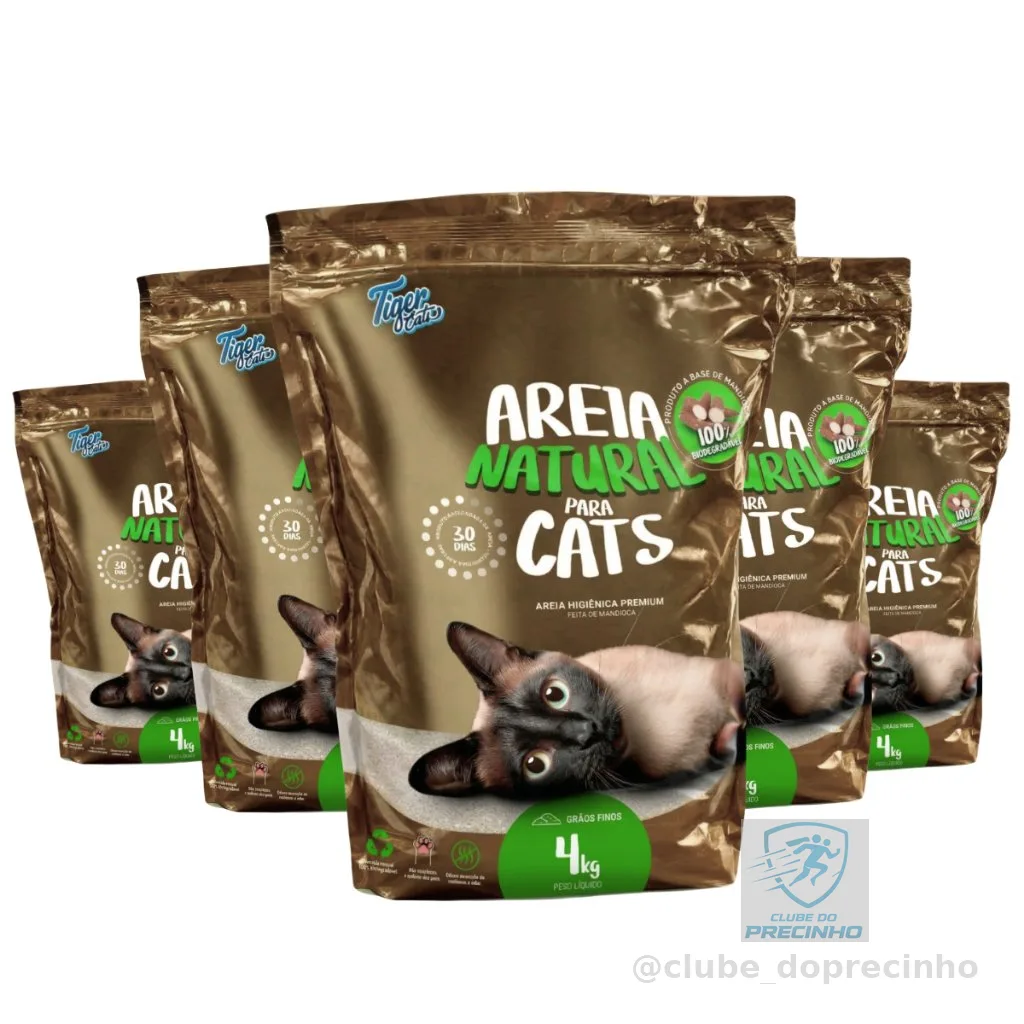 Areia Higiênica Natural Biodegradável Mandioca Para Gatos 20kg Tiger Cats