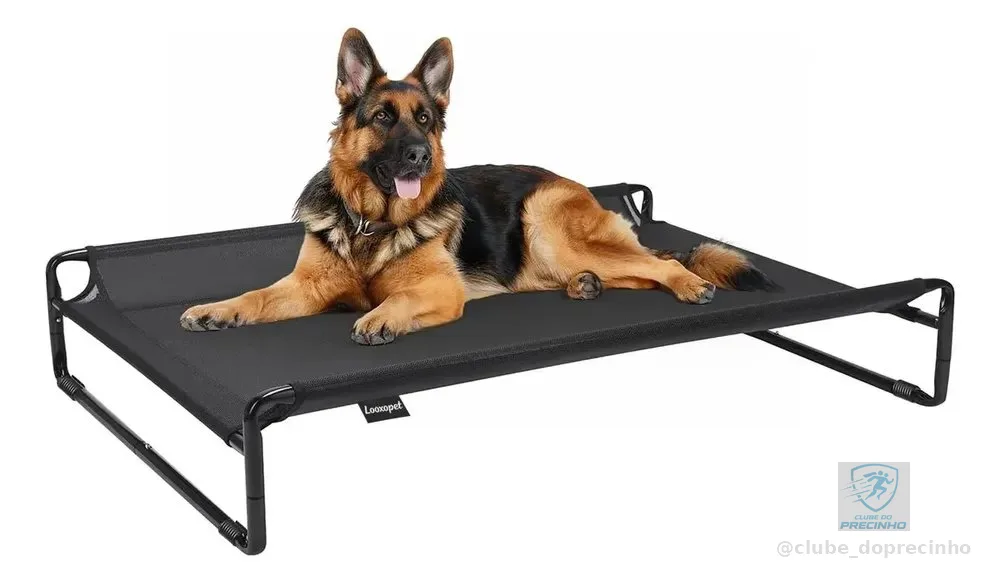 Cama Suspensa Grande Cachorros Looxopet Textilene Preto 120×82×24cm