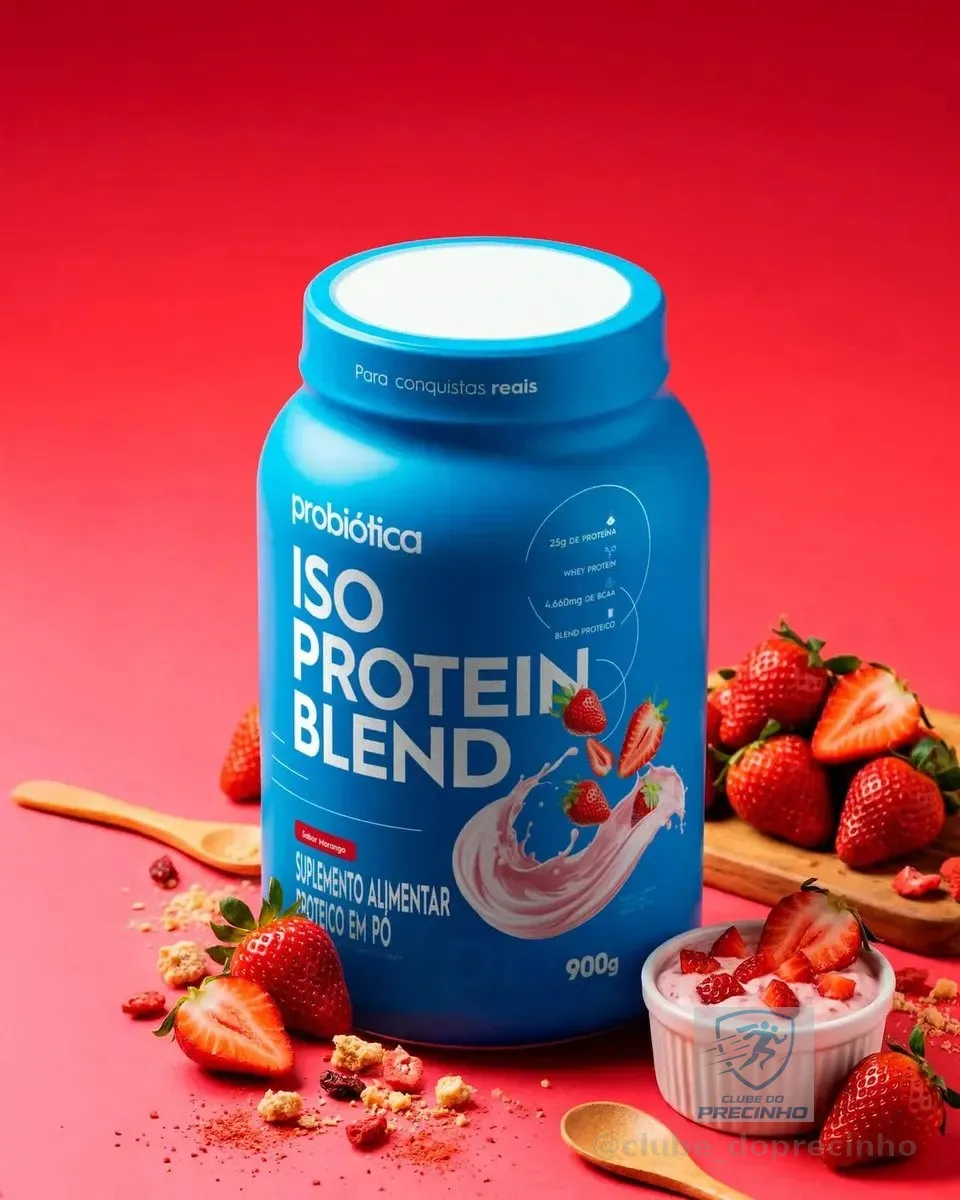 Whey Protein 900g Iso Blend Protein Probiótica Morango Blend de Proteínas