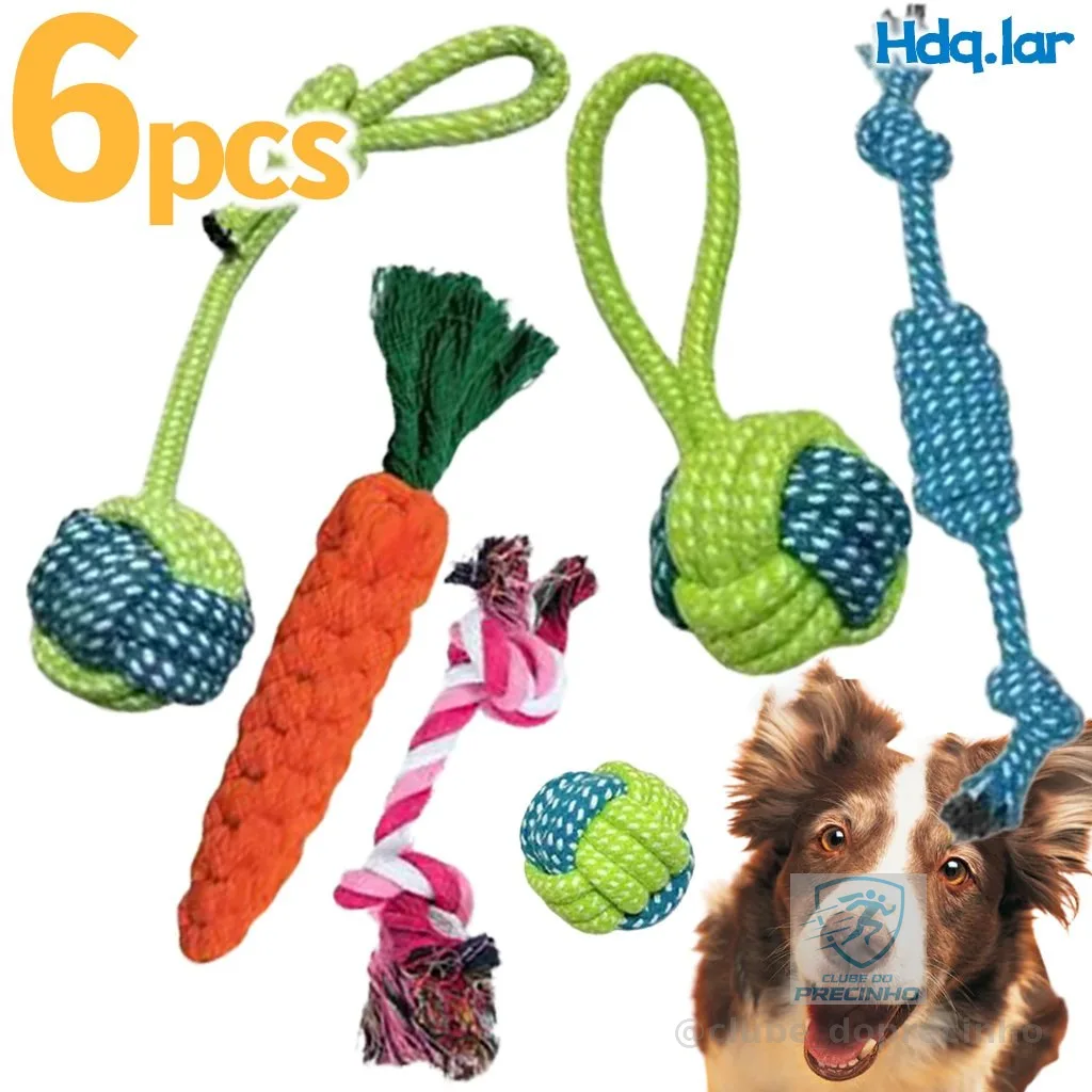 Brinquedo Pet Corda, kit com 6 Unidades , Mordedor para Cachorro, Resistente Interativo, Porte Médio