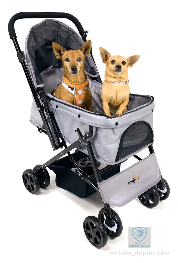Carrinho Passeio Pet Animal Estimação Médio Porte Até 20kg Cinza