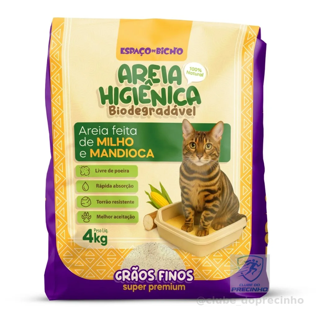 Areia Higiênica Biodegradável Espaço de Bicho Grãos Finos 4kg – Milho e Mandioca (100% Natural)