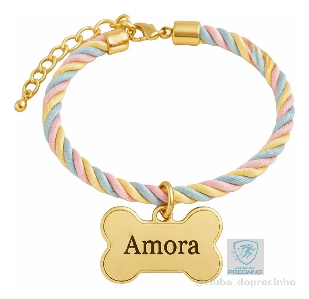 Coleira Pet Personalizada Multiclaro Identificação Nome Cão Multiclaro Ossinho M