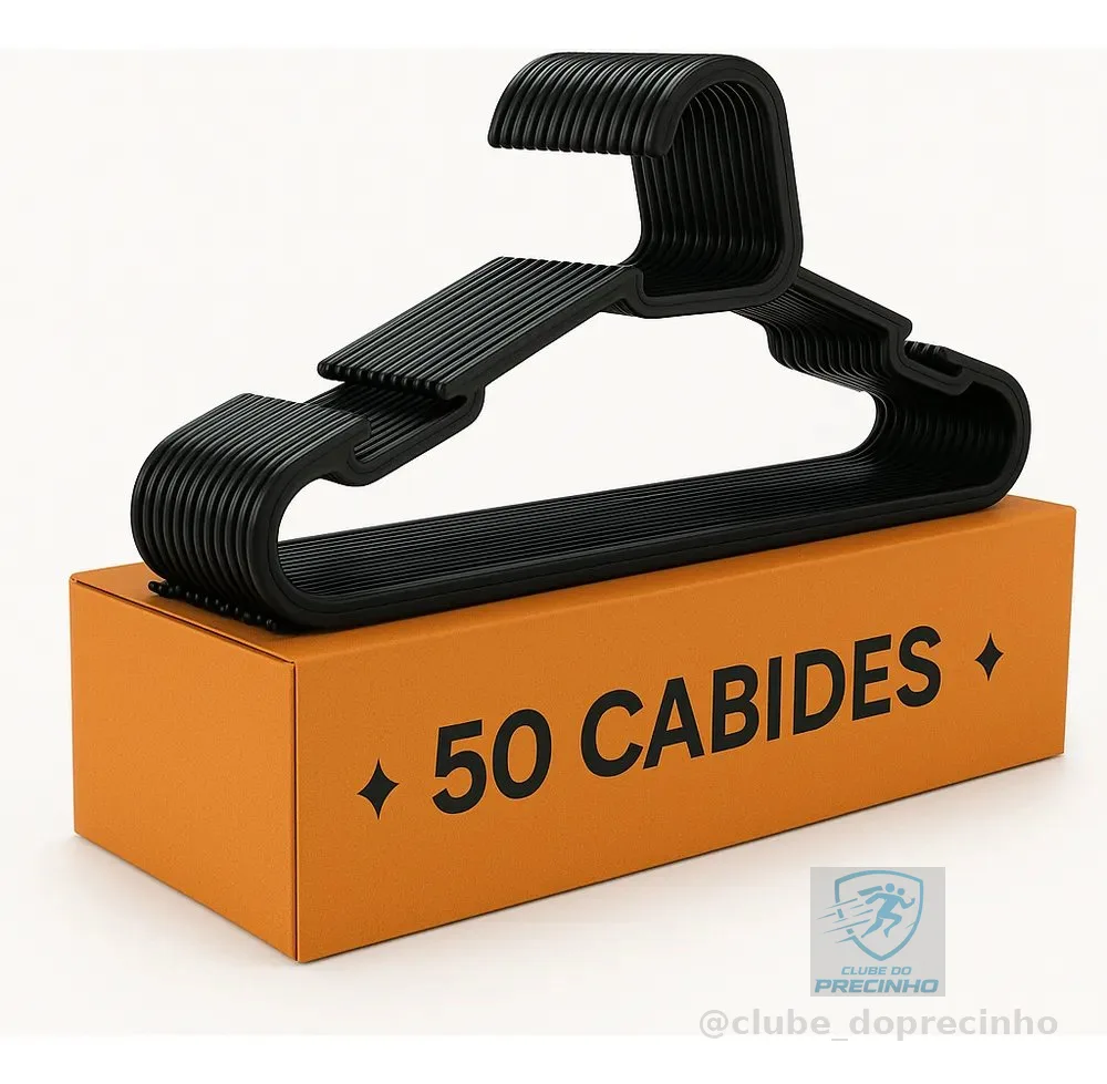 Kit 50 Cabide Adulto Preto Reforçado Organizador Combate