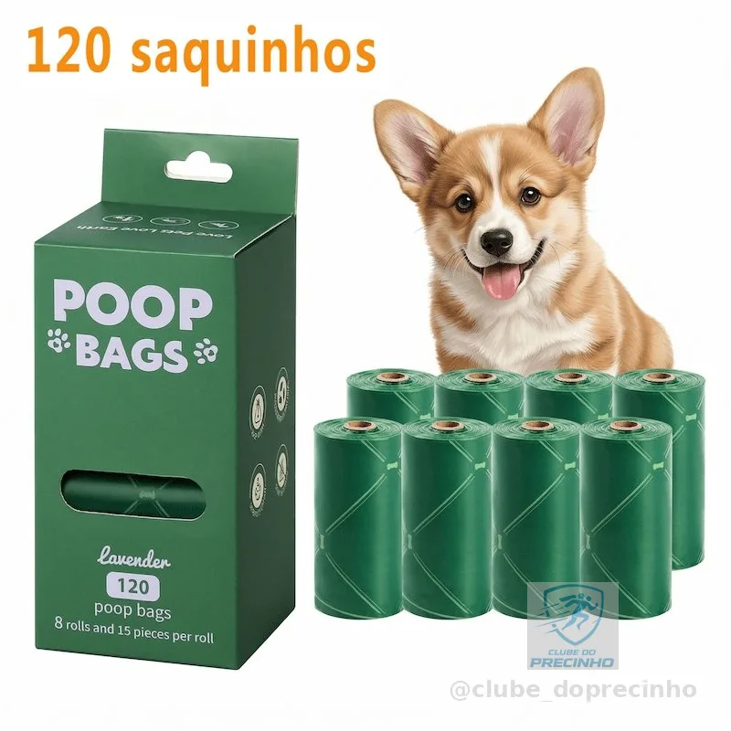 Kit c/ 8 Rolos Sacos de Cocô Cachorro Biodegradáveis - Refil Cata Caca Ecológico Design Premium