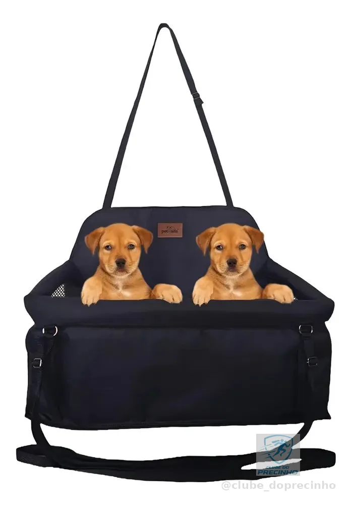 Bolsa Transporte Carro Para Dois Pets Cães Dupla Grande Preto