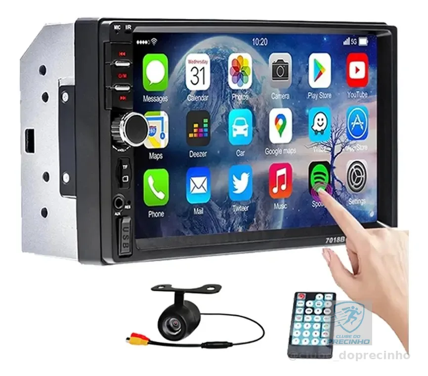 Multimídia 7pol 2din Mp5 Touch Screen Mirrorlink + Camera Ré 7pol Mp5 Com Câmera Ré