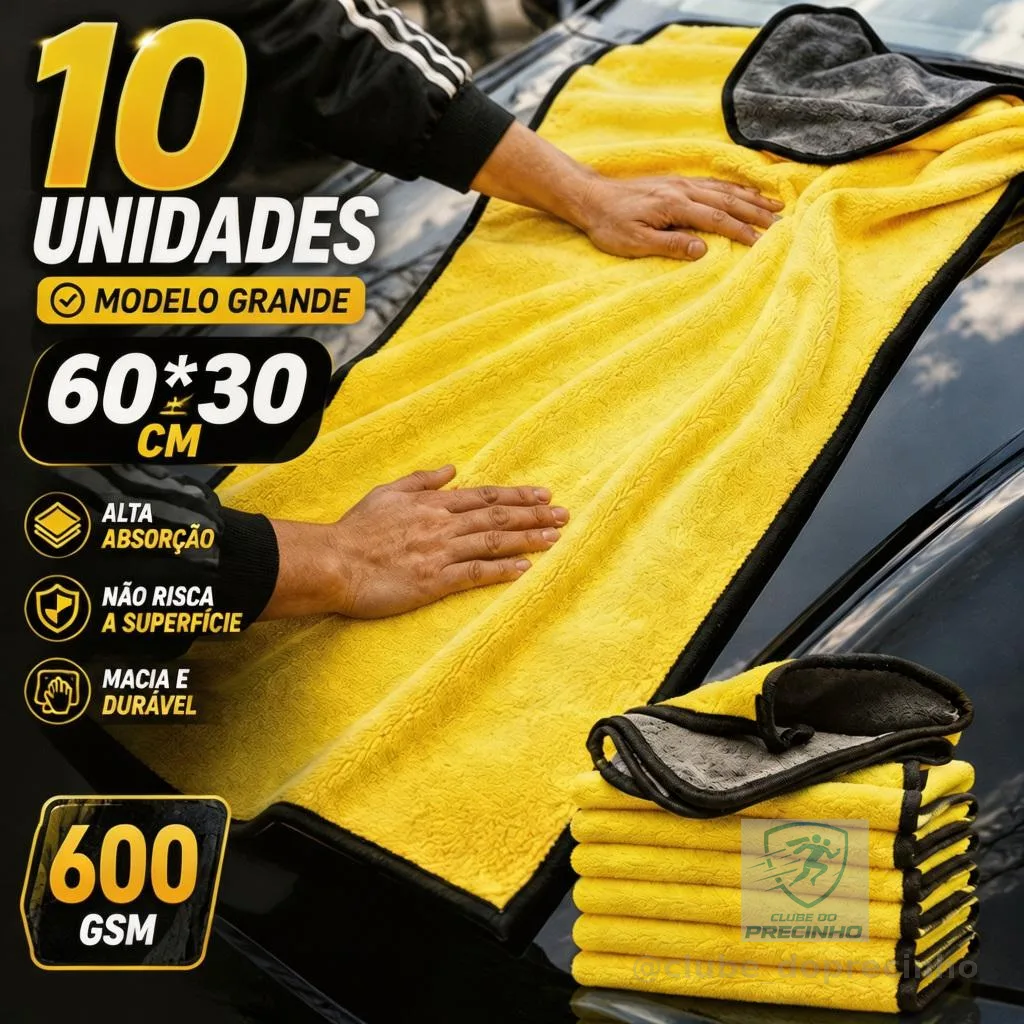 kit 10 toalha pano limpeza 30x60 2 lados limpar carros sem arranhar multiuso de microfibra macia