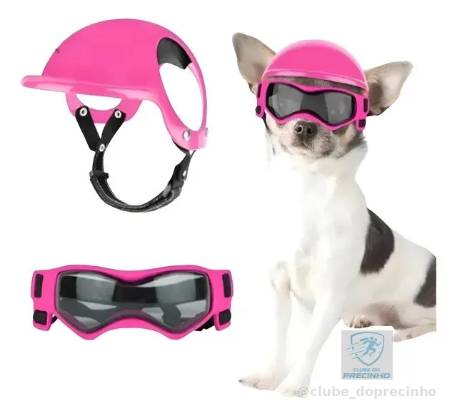Capacete Motocicleta Pet Com Óculos De Sol Para Cães Uv