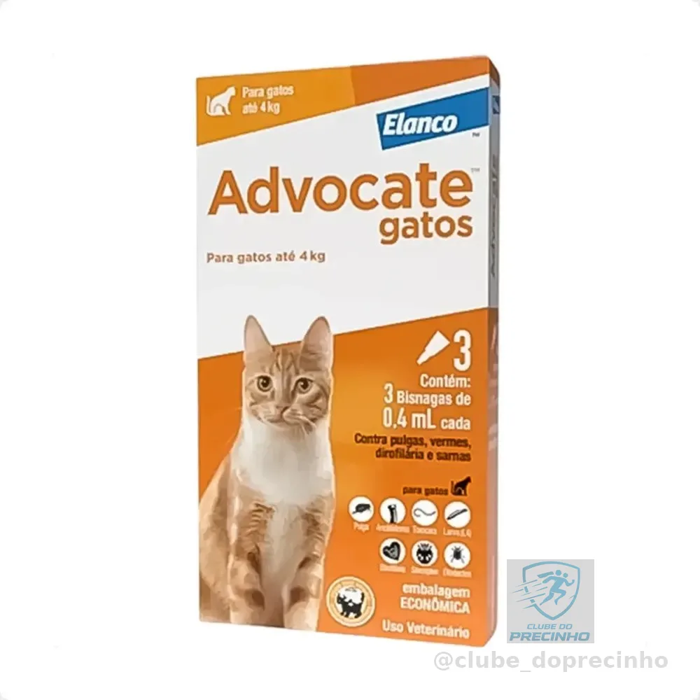 Combo Advocate Gatos 0,4ml Até 4kg - 3 Pipetas Envio Imediat Laranja