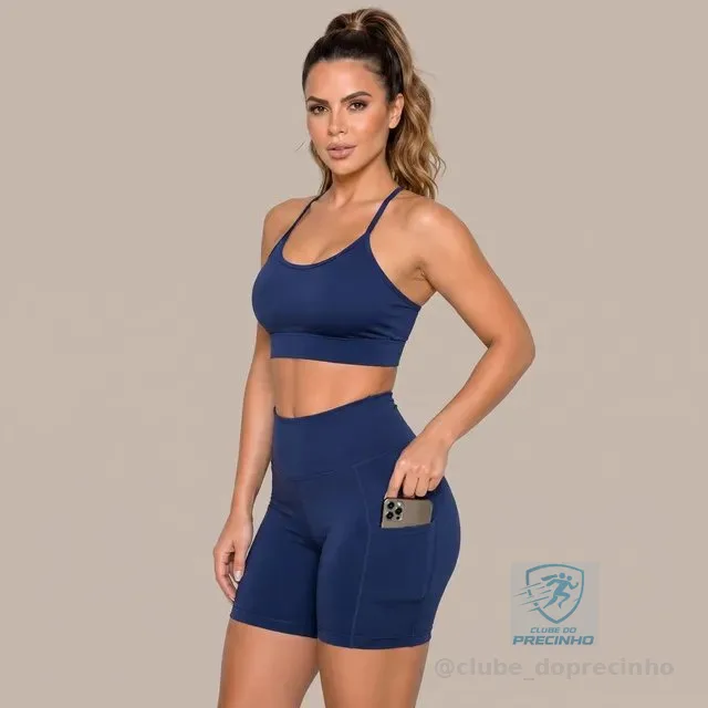 Conjunto Academia Top E Bermuda Com Bolso Zero Transparência