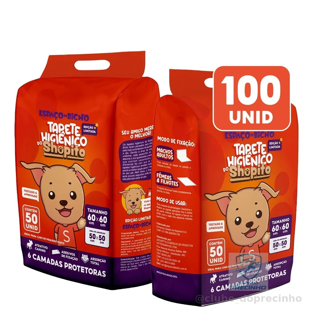 Tapete Higiênico Espaço De Bicho Shopito Oficial 100 Unidades Envio Imediato