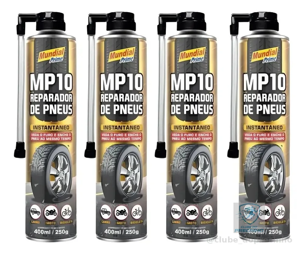 Kit 4 Reparador De Pneu SOS Spray Instantâneo Mundial Prime 400ml