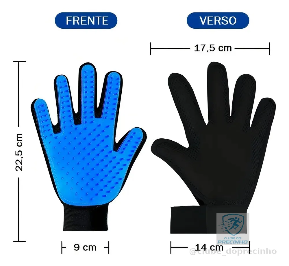 Luva Tira Pelos True Touch Nano Magnética Para Cães E Gatos Azul