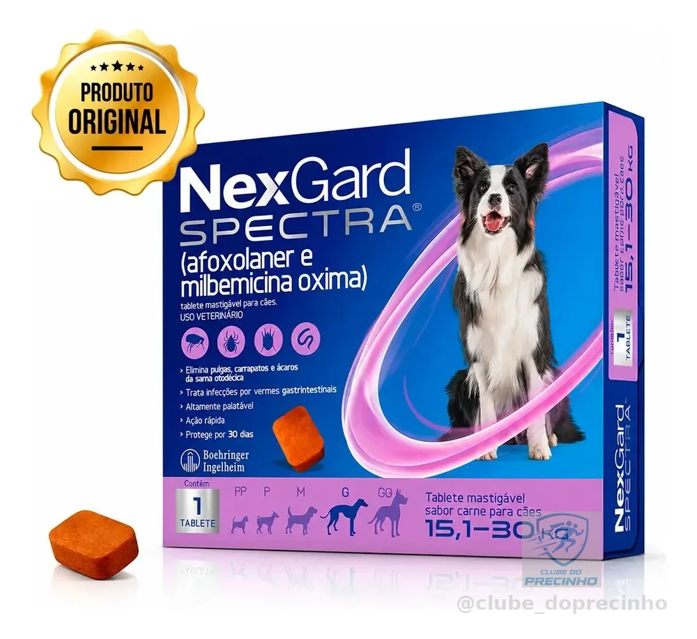 Nexgard Spectra Cães 15,1-30 Kg Antipulgas Carrapatos 1 Tab Lilás