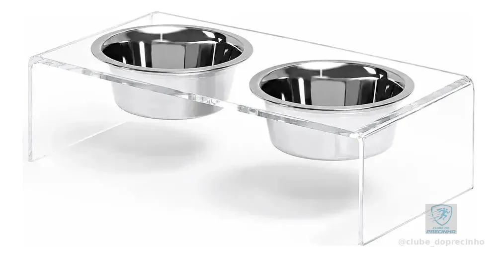 Comedouro Duplo Elevado Com Tigelas Inox Pet Gato Cachorro N/ Cristal