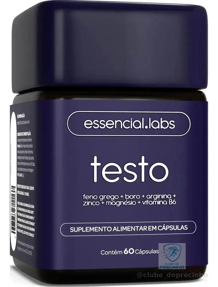 TESTO ESSENCIAL - Fórmula Exclusiva com Feno Grego + Boro + Arginina + ZMA + Vitamina B6 - 60 cápsulas - Precursor da Testosterona