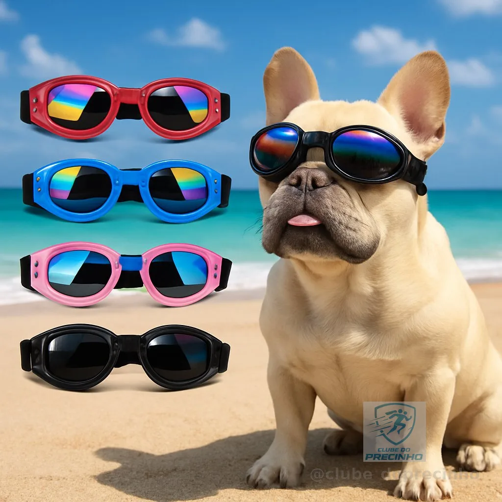 Óculos De Sol Pet Com Alça Elástica Ajustável UV Para Cachorro Pequeno Médio E Grande Porte _ Top