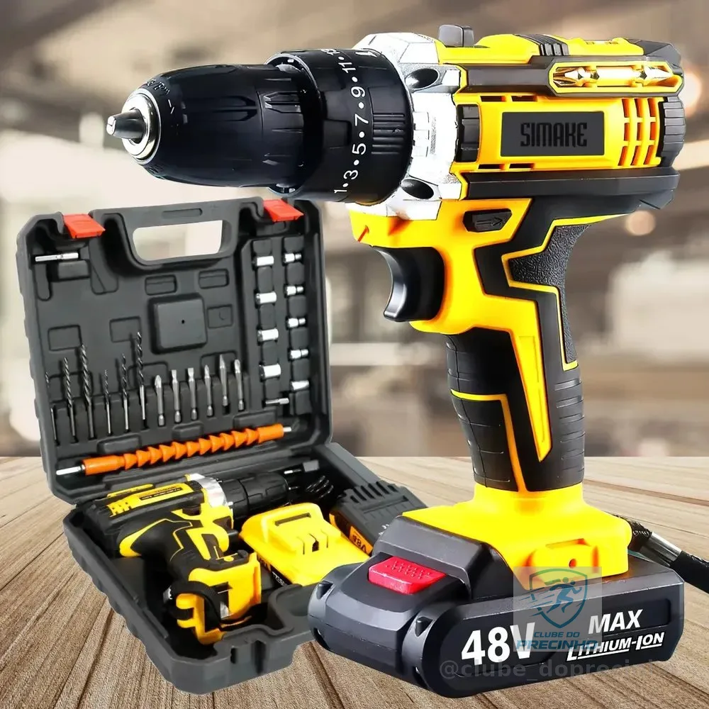 Parafusadeira Furadeira C/ 2 Baterias Maleta Kit Completo Led Eixo Flexível Vários Níveis Torque Simake