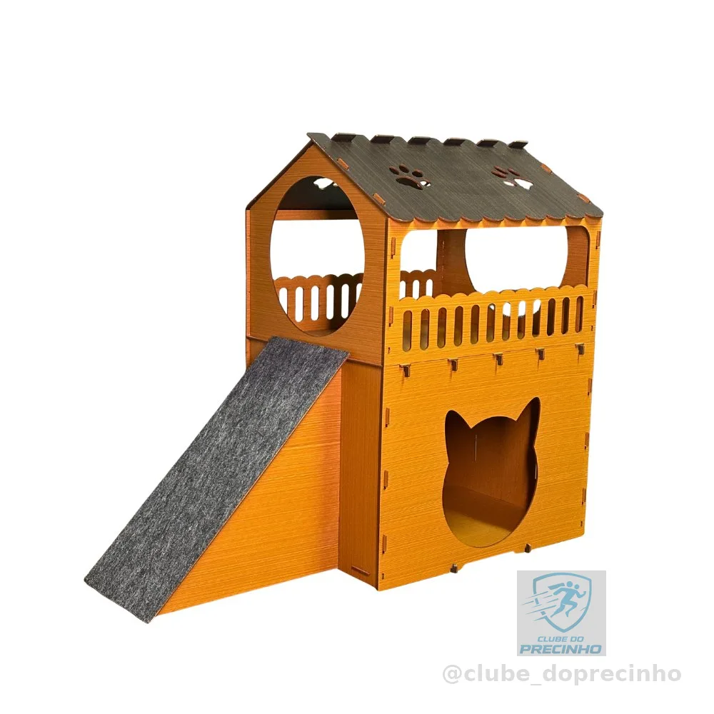Casa Para Gatos Dois Andares Toca Em Mdf Caramelo Cama Beliche Brinquedo Arranhador Gato Diversão