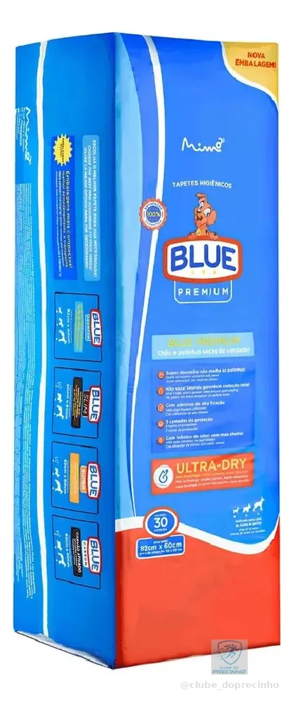 Tapete Higiênico Para Cães 82x60cm 30 Und Blue Premium - 1 Branco