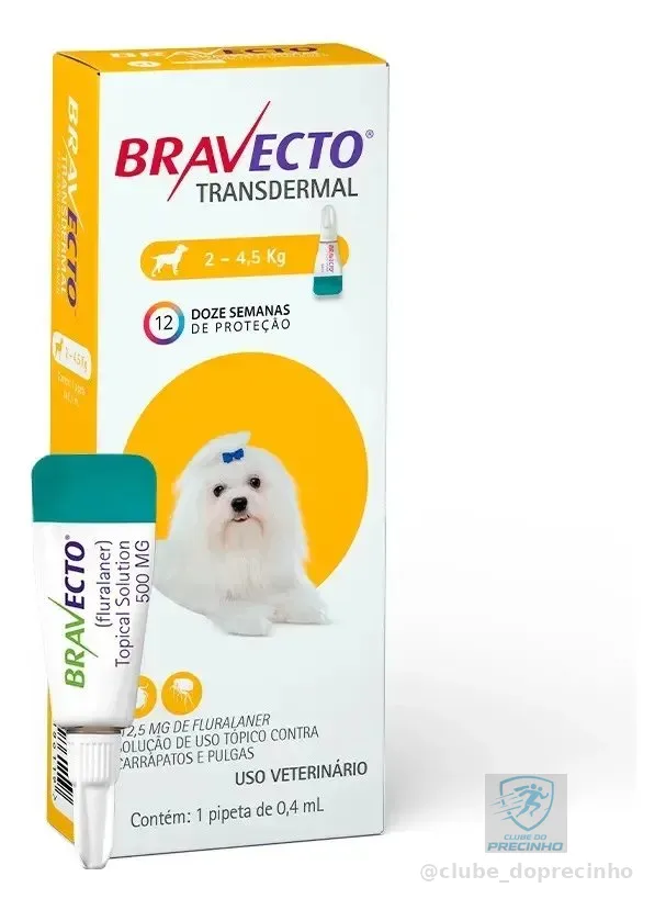 Bravecto Cães Transdermal 2-4,5kg 112,5mg 1 Pipeta 0,4ml Amarelo