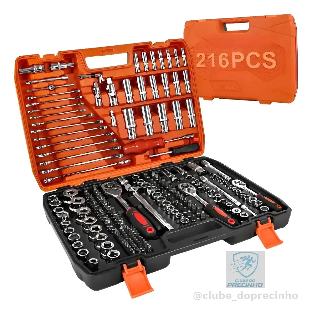Kit Jogo De Soquete Chave Catraca 216 Pcs Aço Cr-v Vermelho Vermelho