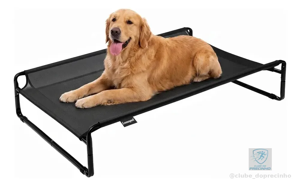 Cama Suspensa Grande Cachorros Looxopet Textilene Preto 110x77x21cm