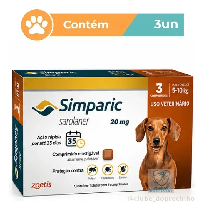Simparic 20mg Antipulgas Cães 5 A 10kg 3 Comprimidos Zoetis